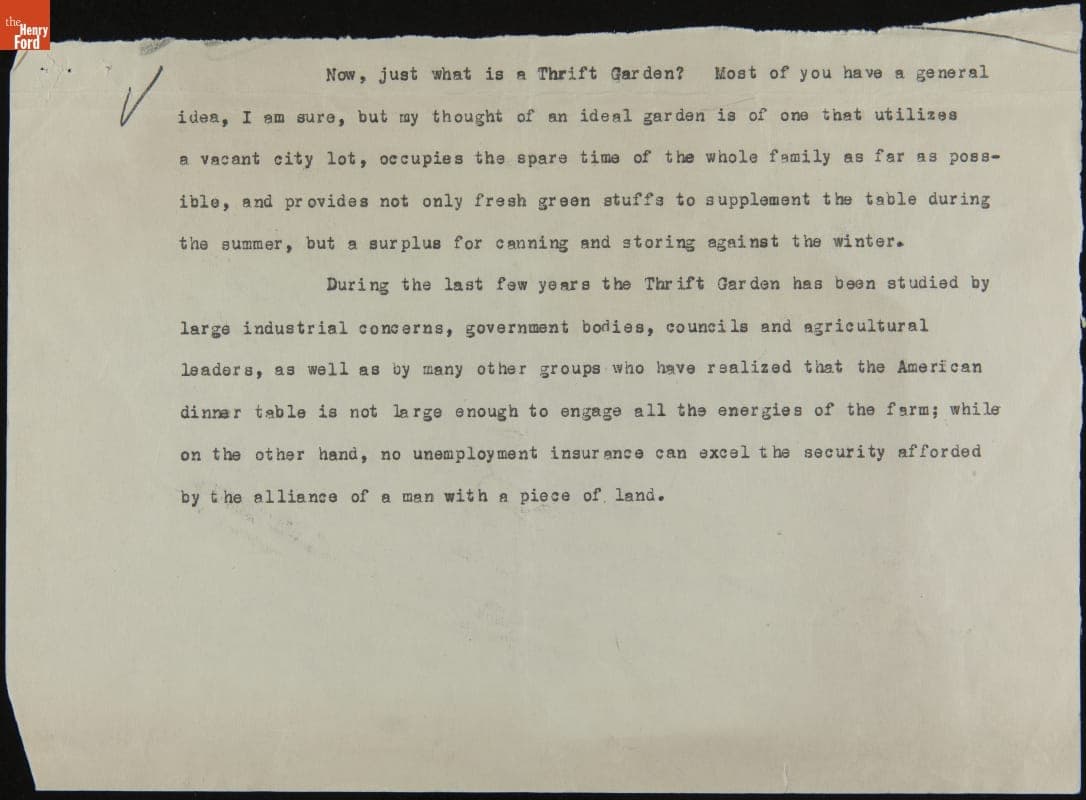 Thrift Garden Program in the Detroit, Michigan Area, circa 1933