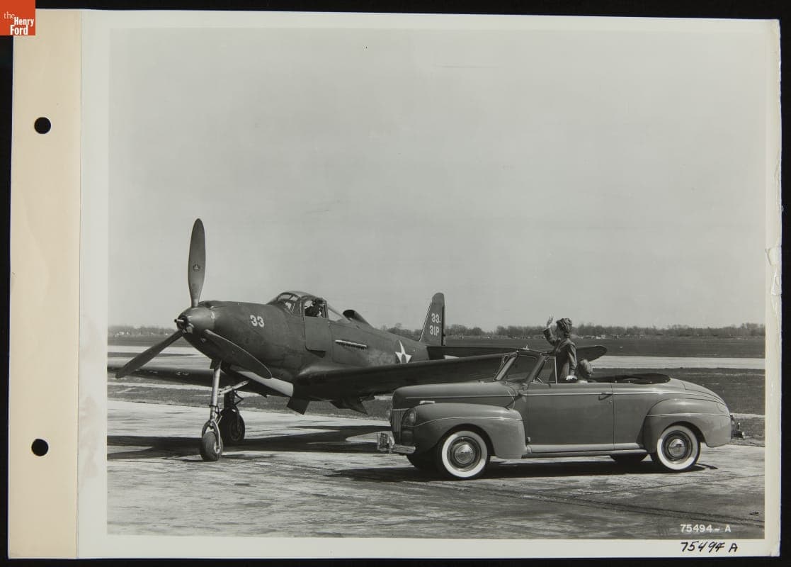 Ford Convertible Coupe with Bell P-39 Airacobra at Selfridge Field, April 1941