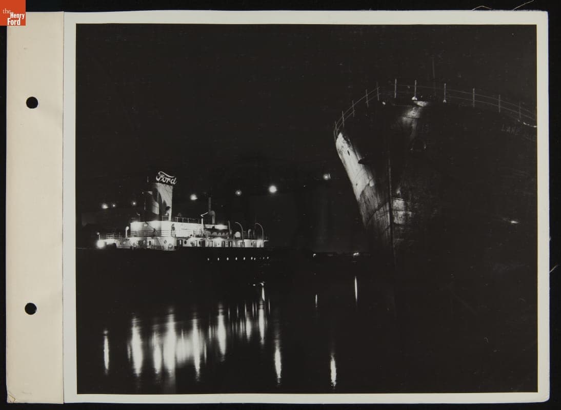 Ships in Ford Rouge Plant Boat Slip at Night, May 1936