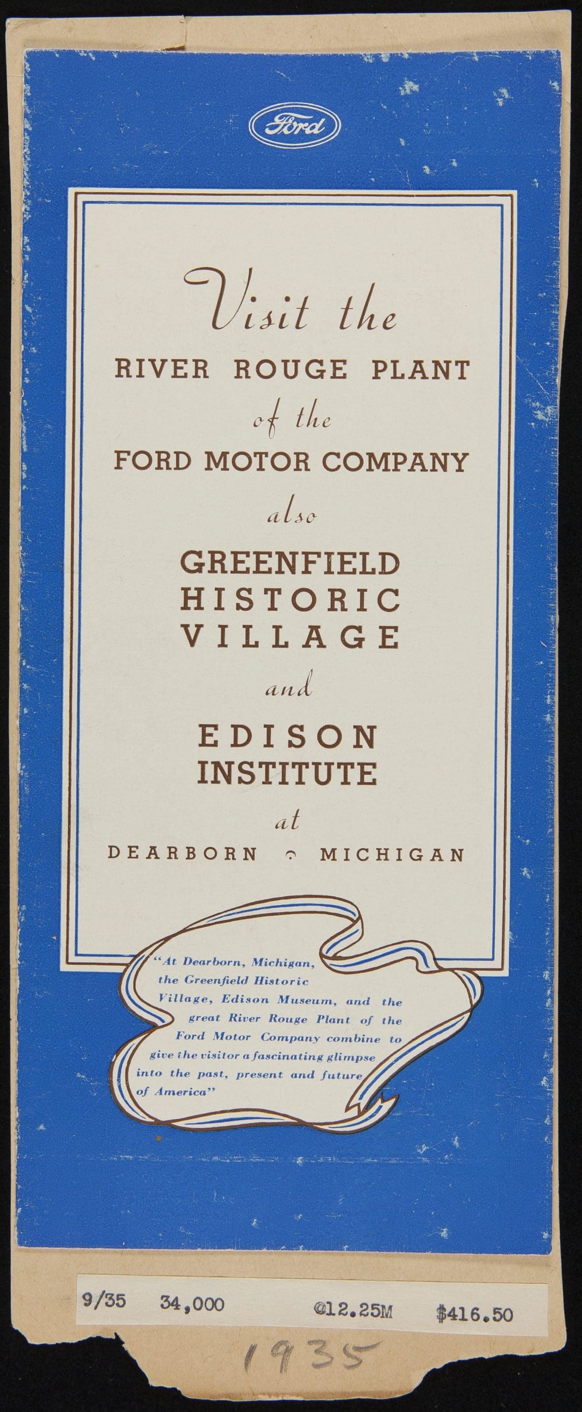 Souvenir Brochure, "Visit the Rouge Plant of the Ford Motor Company," September 1935