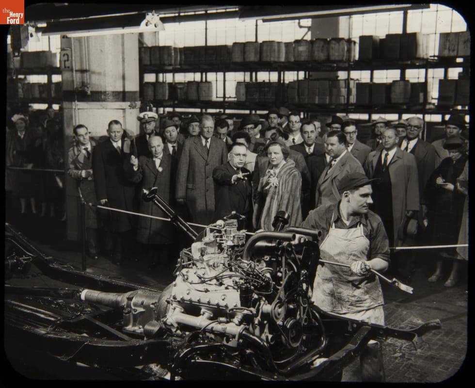 Henry Ford II and Queen Juliana Touring the Ford Rouge Plant Assembly Lines, April 15, 1952