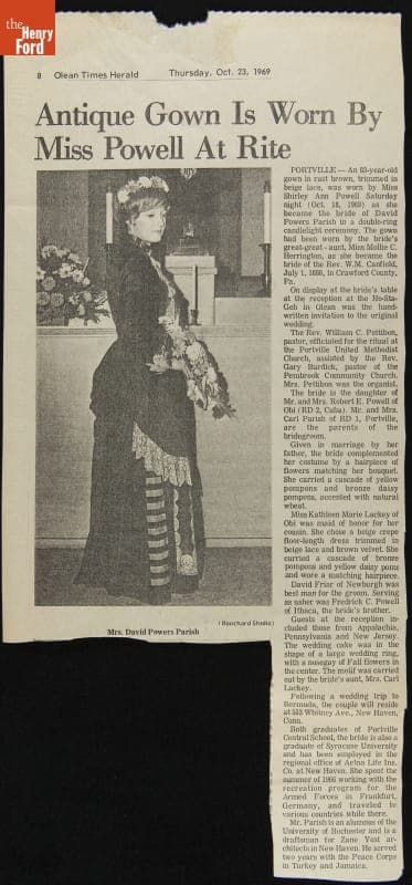 "Antique Gown is Worn by Miss Powell at Rite," from the October 23, 1969 Olean Times Herald