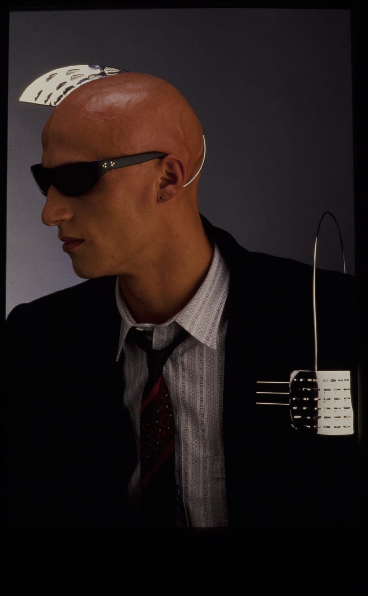 Model Wearing Walking Office Wearable Computer Prototype, circa 1984