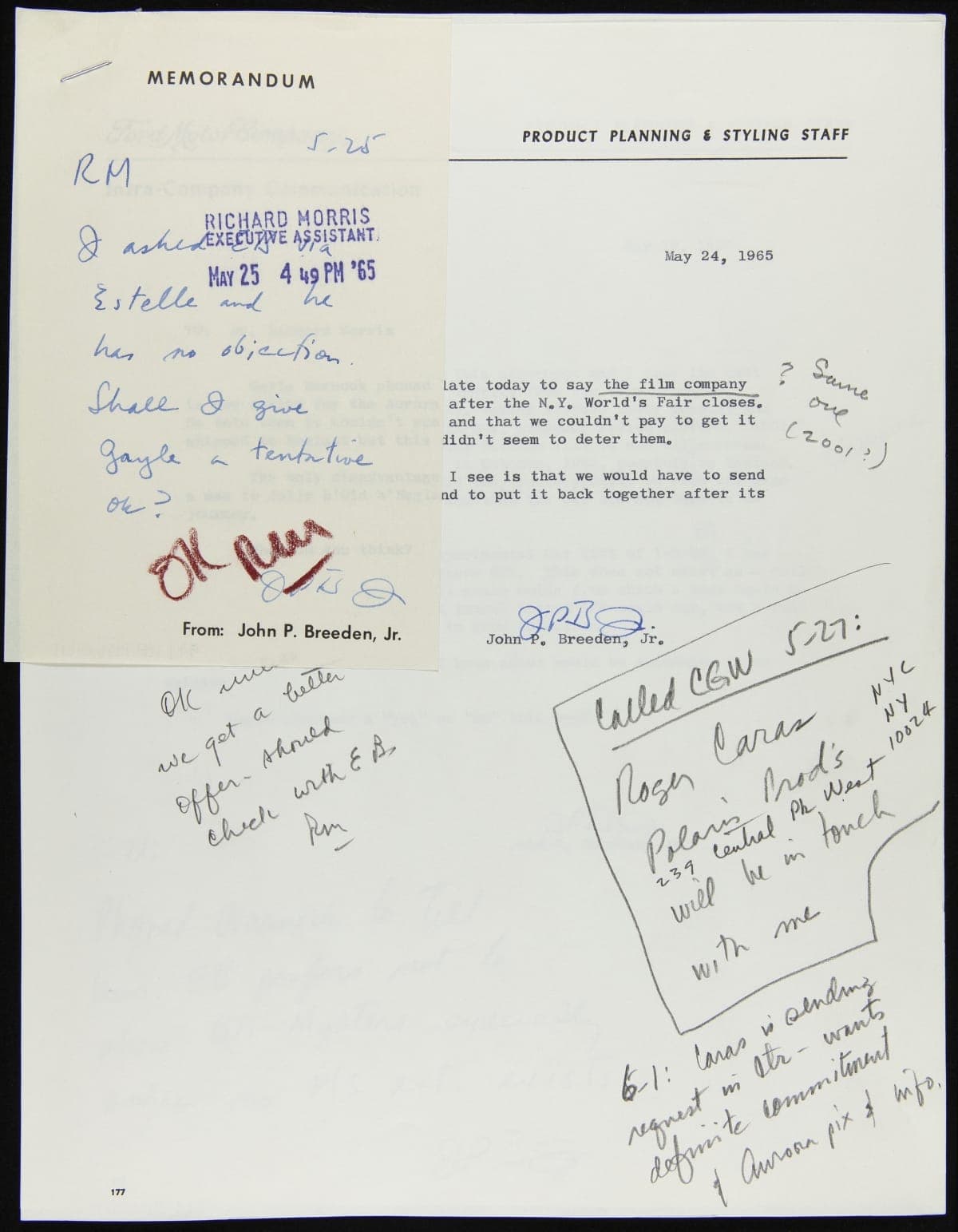Correspondence between John Breeden, Jr. and Richard Morris, May 1965