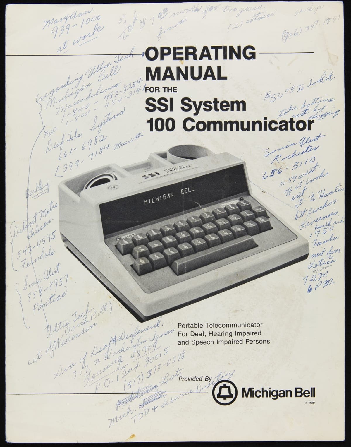 Operating Manual for the SSI System 100 Communicator, 1981