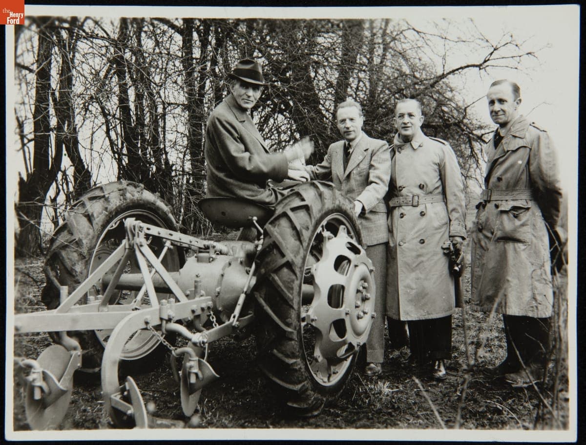 Henry Ford, Harry Ferguson, and Two Other Men with a Ferguson-Brown Tractor, circa 1939