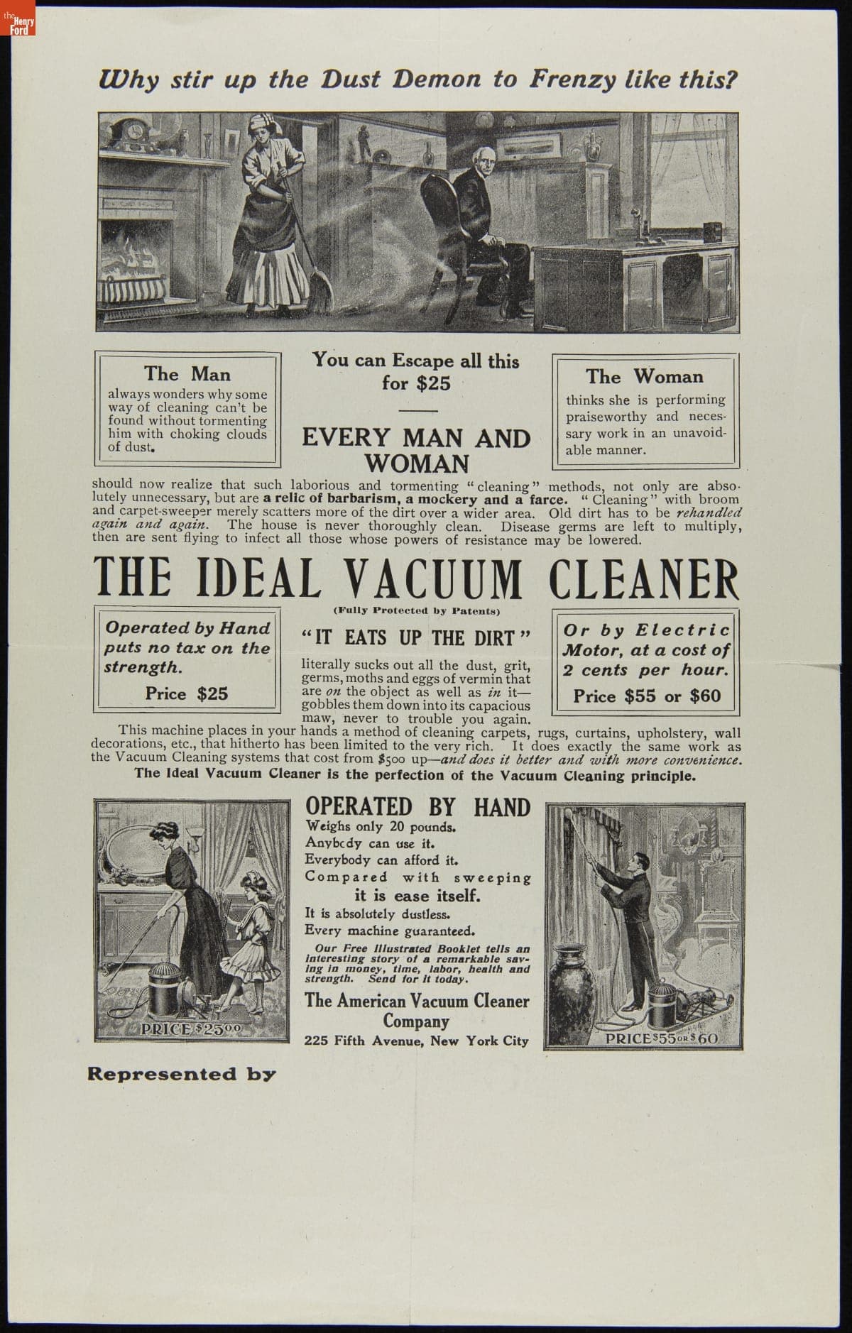 "The Ideal Vacuum Cleaner," Advertisement for the American Vacuum Cleaner Company, circa 1907
