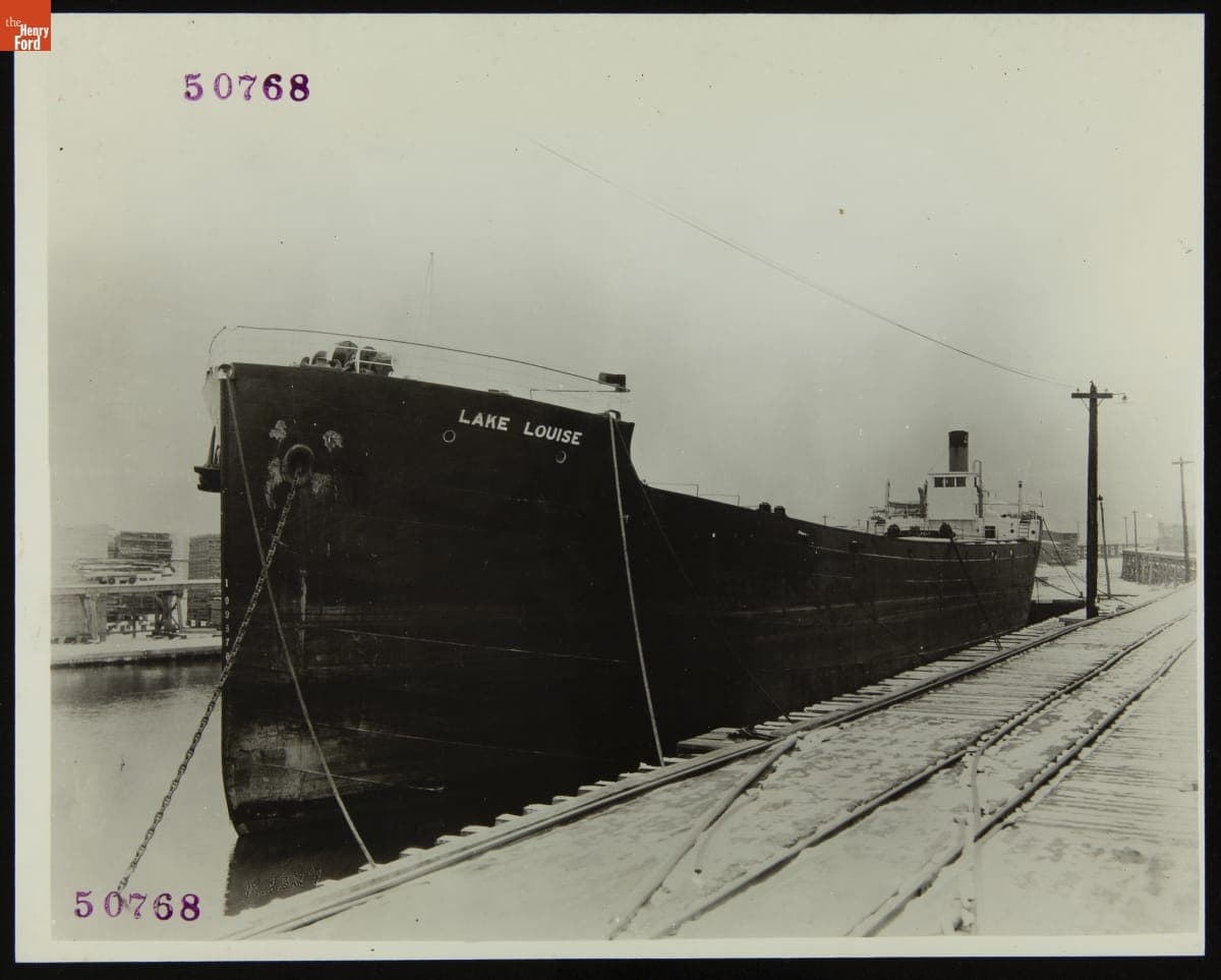 Ford Barge "Lake Louise" Docked in Pequaming, Michigan, January 11, 1928