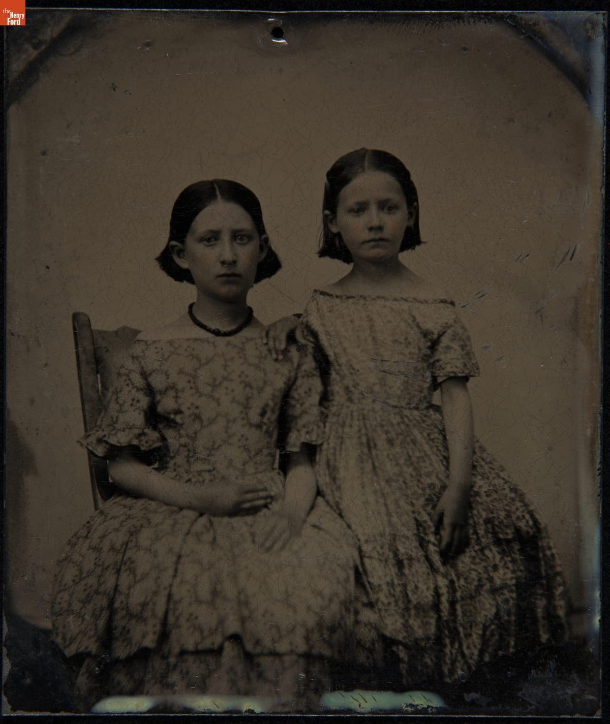 Two Girls in Patterned Dresses, 1860-1869