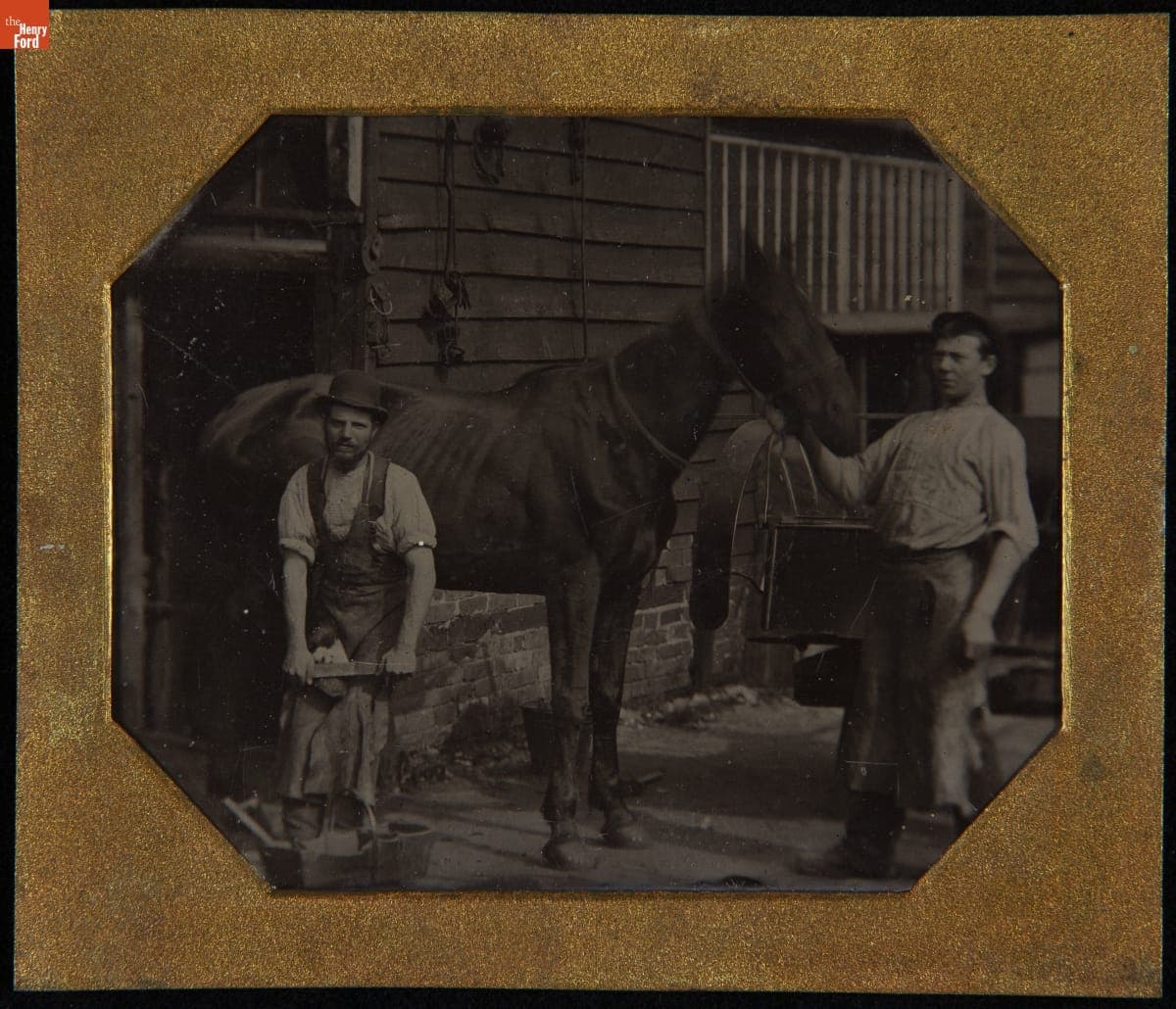 Farriers Fitting a Horseshoe, circa 1885