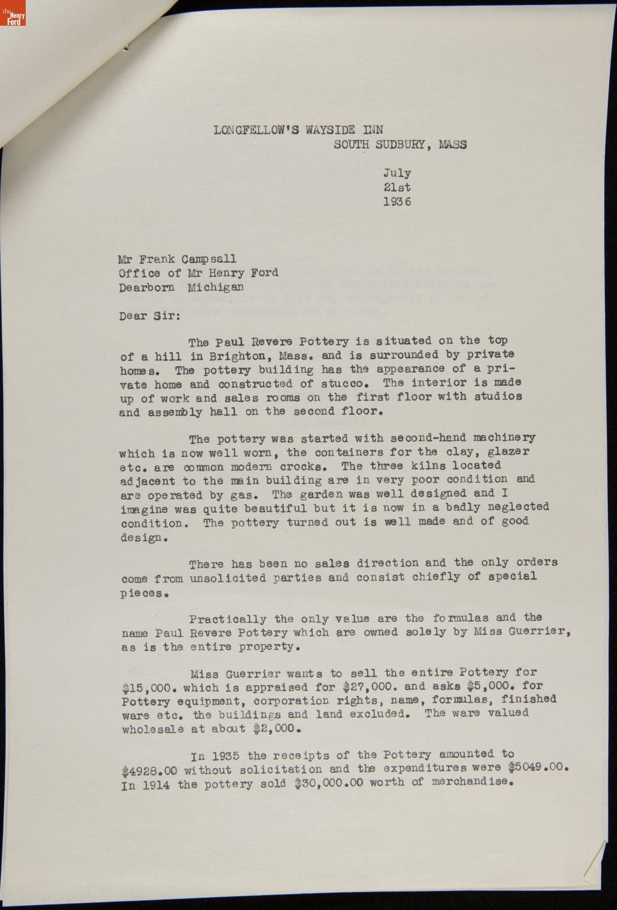 Copies of Correspondence between Edith Guerrier, Frank Campsall, and R.J. Sennott, 1936-1937