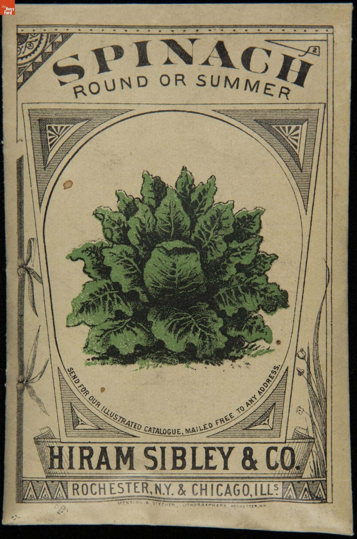 Hiram Sibley & Co. "Spinach Round or Summer" Seed Packet, Used in the C.W. Barnes Store, 1882-1888