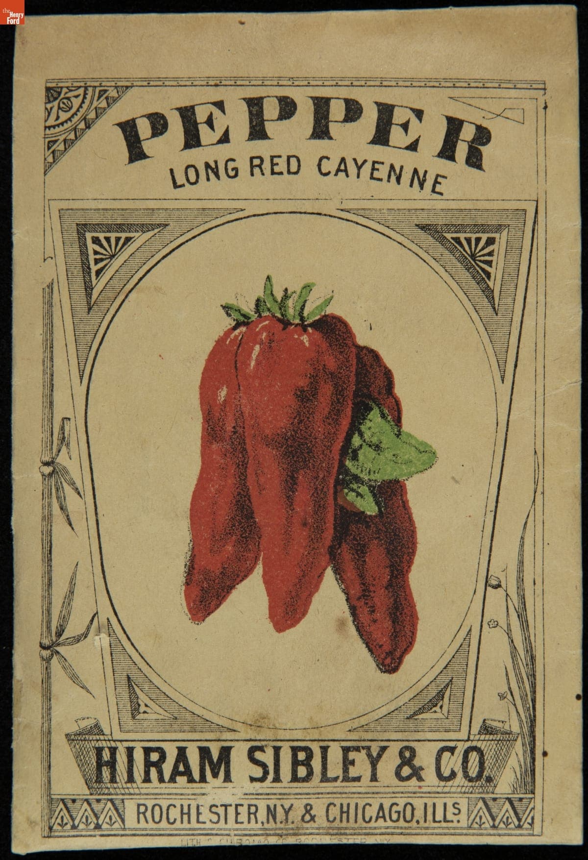 Hiram Sibley & Co. "Pepper Long Red Cayenne" Seed Packet, Used in the C.W. Barnes Store, 1882-1888