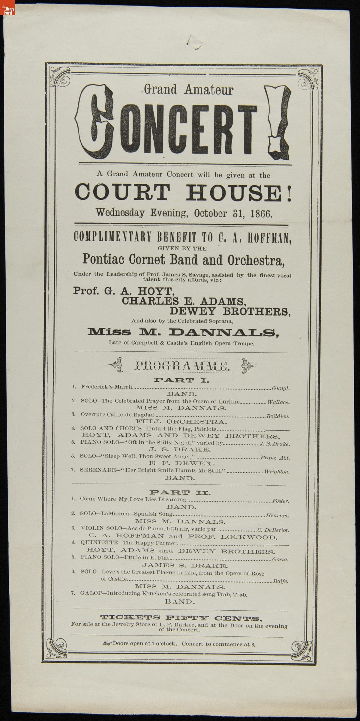 Program, "Grand Amateur Concert!," Court House, Detroit, Michigan, October 31, 1866