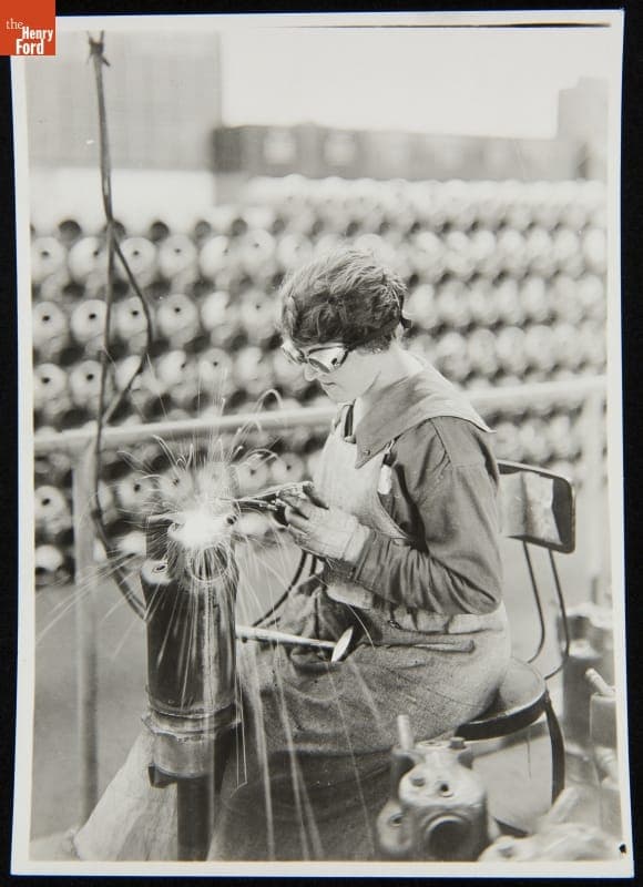 Women Welder Working on Liberty Engines at the Lincoln Motor Company Plant, circa 1917