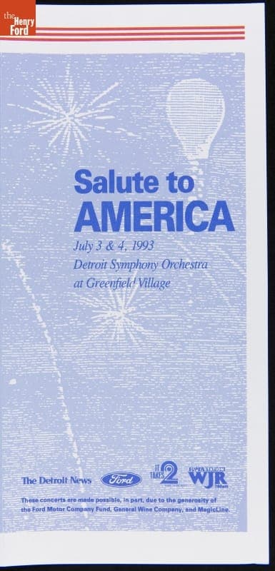 "Salute to America" Program, Detroit Symphony Orchestra at Greenfield Village, July 3-4, 1993