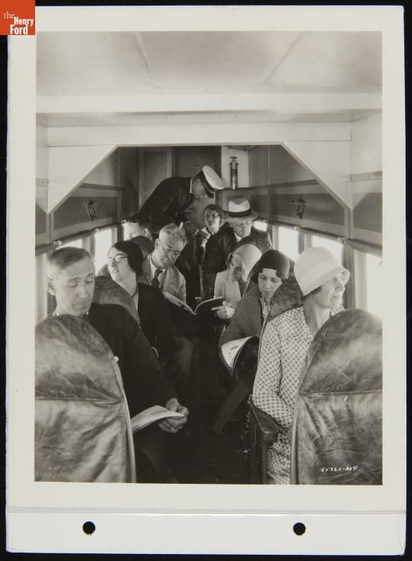 Ford Tri-Motor Airplane, Interior Cabin Showing Steward Serving Passengers, September 1929