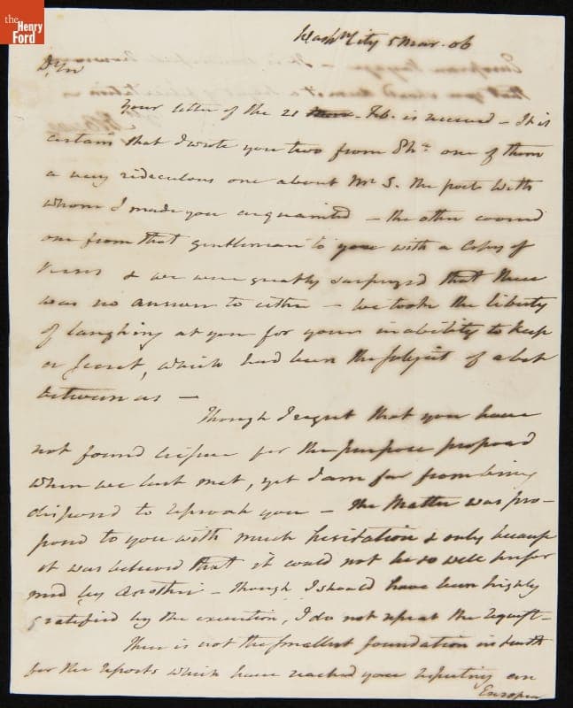 Letter from Aaron Burr to William P. Van Ness, March 5, 1806