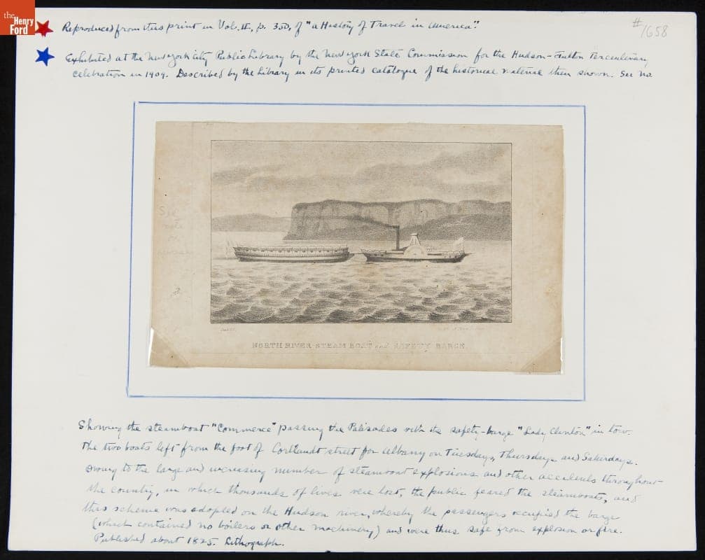 "North River Steam Boat and Safety Barge," circa 1825 Lithograph