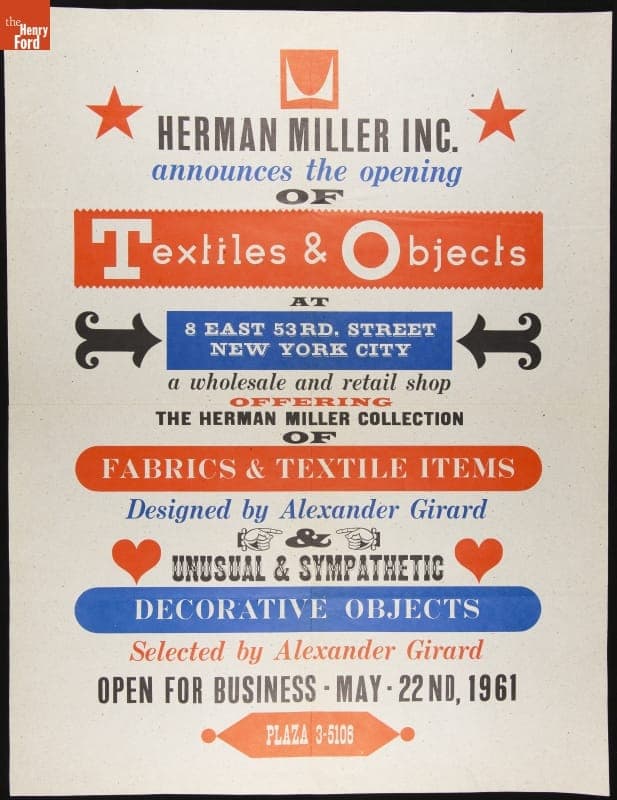 Announcement of the Herman Miller Collection of Fabrics & Textile Items by Alexander Girard for Sale at a Shop, May 1961