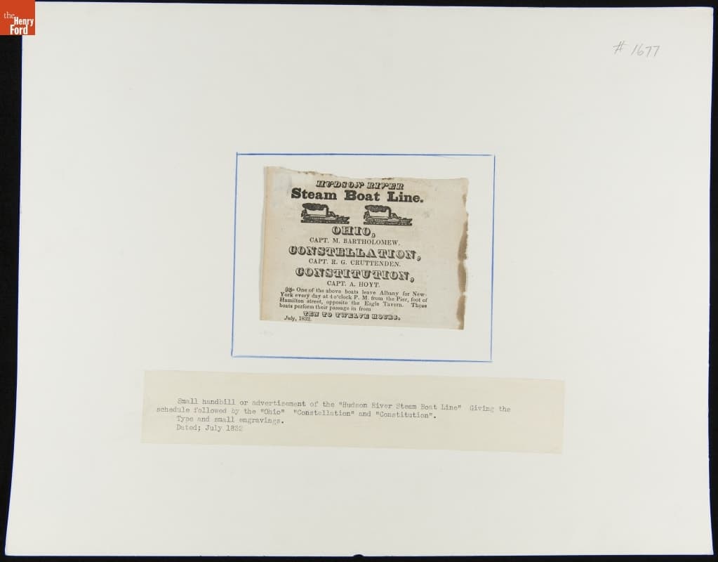 "Hudson River Steam Boat Line," July 1832