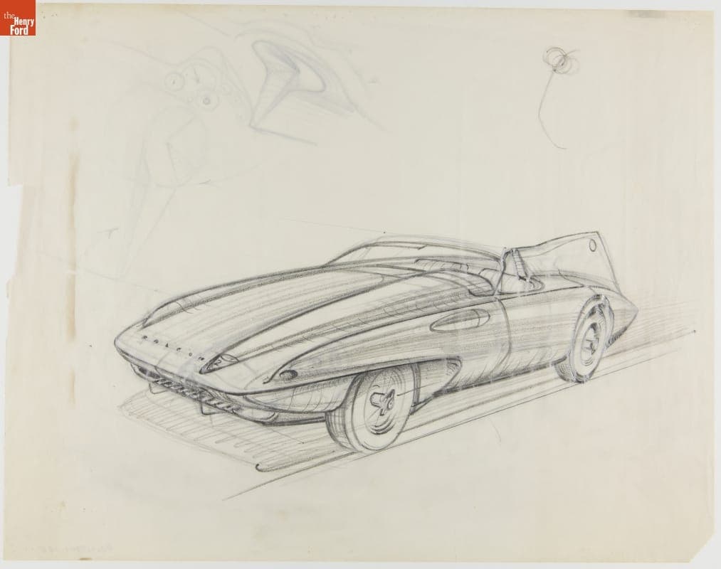 Early Design Drawing for 1960 Plymouth XNR Concept Car by Virgil M. Exner