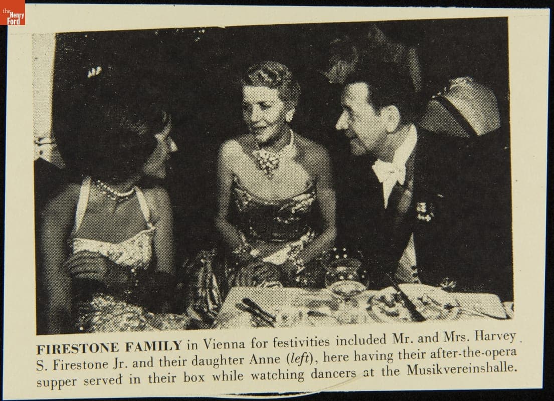 Anne Firestone, Elizabeth Parke Firestone, and Harvey Firestone, Jr. Dining at the Vienna Opera House, October 14, 1955