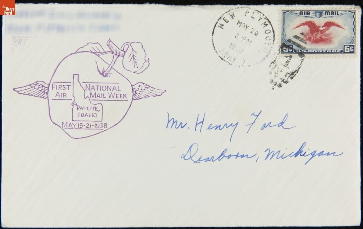 Envelope Sent by Air Mail to Henry Ford from Idaho for National Air Mail Week, May 1938