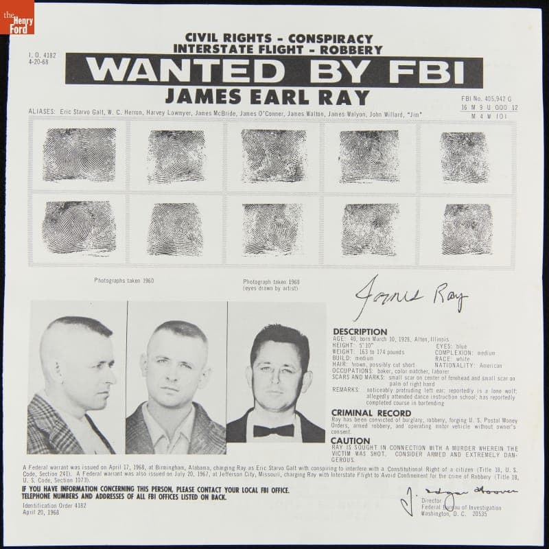 FBI Identification Order 4182 for James Earl Ray, April 20, 1968