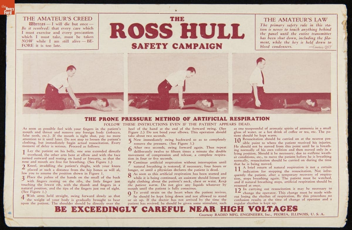 "The Ross Hull Safety Campaign," Artificial Respiration Instructional Card, circa 1935