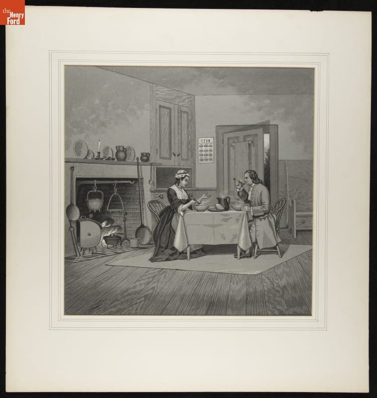 "Franklin and His Wife at Their Frugal Breakfast," Drawing for Magic Lantern Slide, 1902-1903