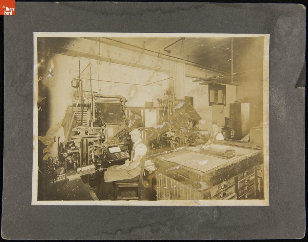 Man Working at a Linotype Machine, circa 1910