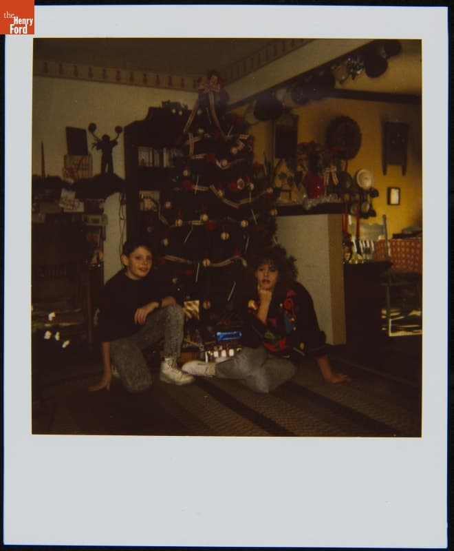 Cousins Visiting during the Holidays Pose with the Christmas Tree, December 1989