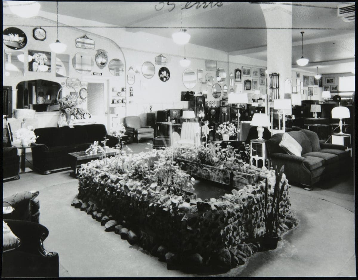 Floral City Furniture Company Showroom with Goldfish Pond, 1934-1941