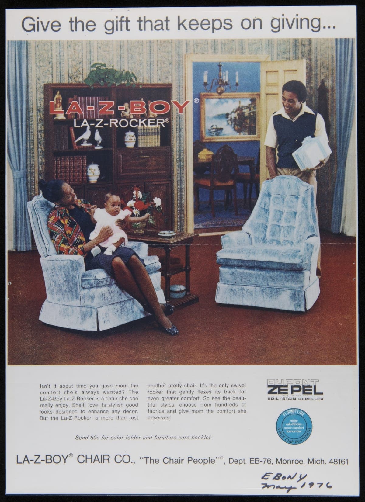 La-Z-Boy Advertisement in Ebony Magazine, "Give the Gift that Keeps on Giving," May 1976