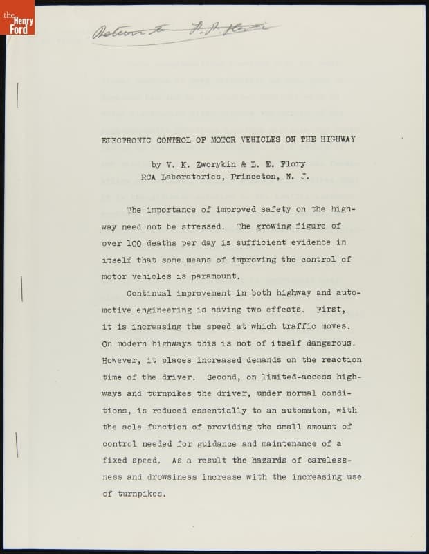 "Electronic Control of Motor Vehicles on the Highway," 1957-1958