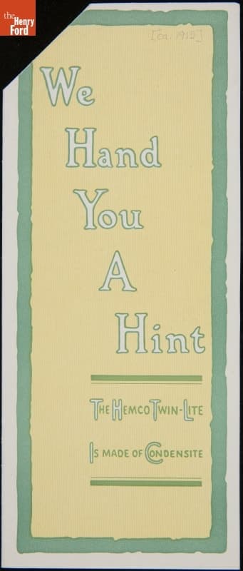 We Hand You a Hint: The Hemco Twin-Lite is Made of Condensite, circa 1915