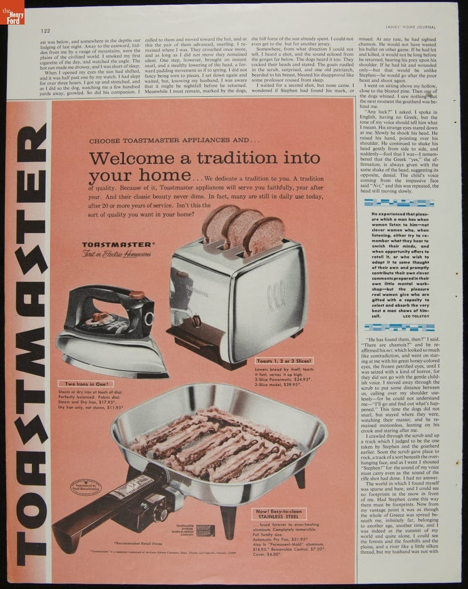 Advertisement for Toastmaster Appliances, "Welcome a Tradition into Your Home," 1959