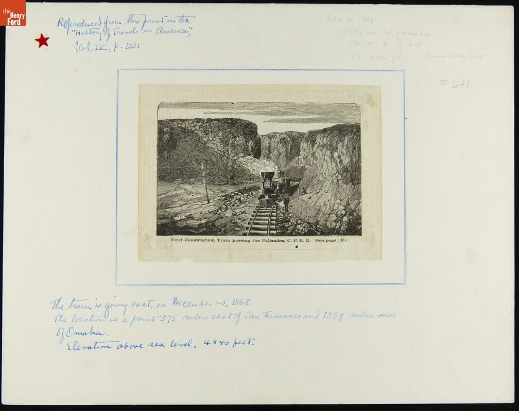 First Construction Train Passing the Palisades, 1870