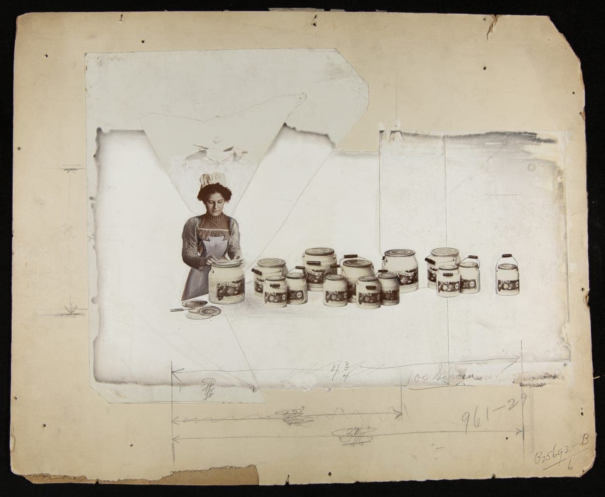 Advertising Layout Showing a "Heinz Girl" Labeling Jars of Heinz Apple Butter, circa 1909