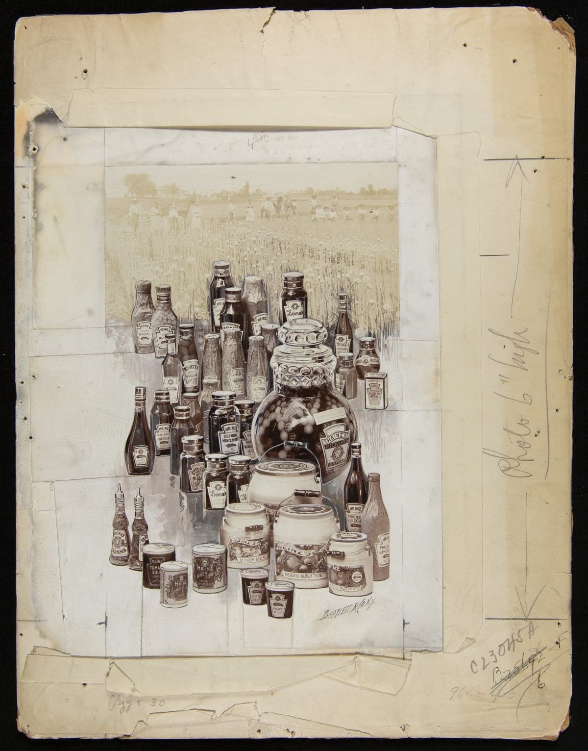 Advertising Layout of Heinz Products, Farm Field and Employees in Background, circa 1909