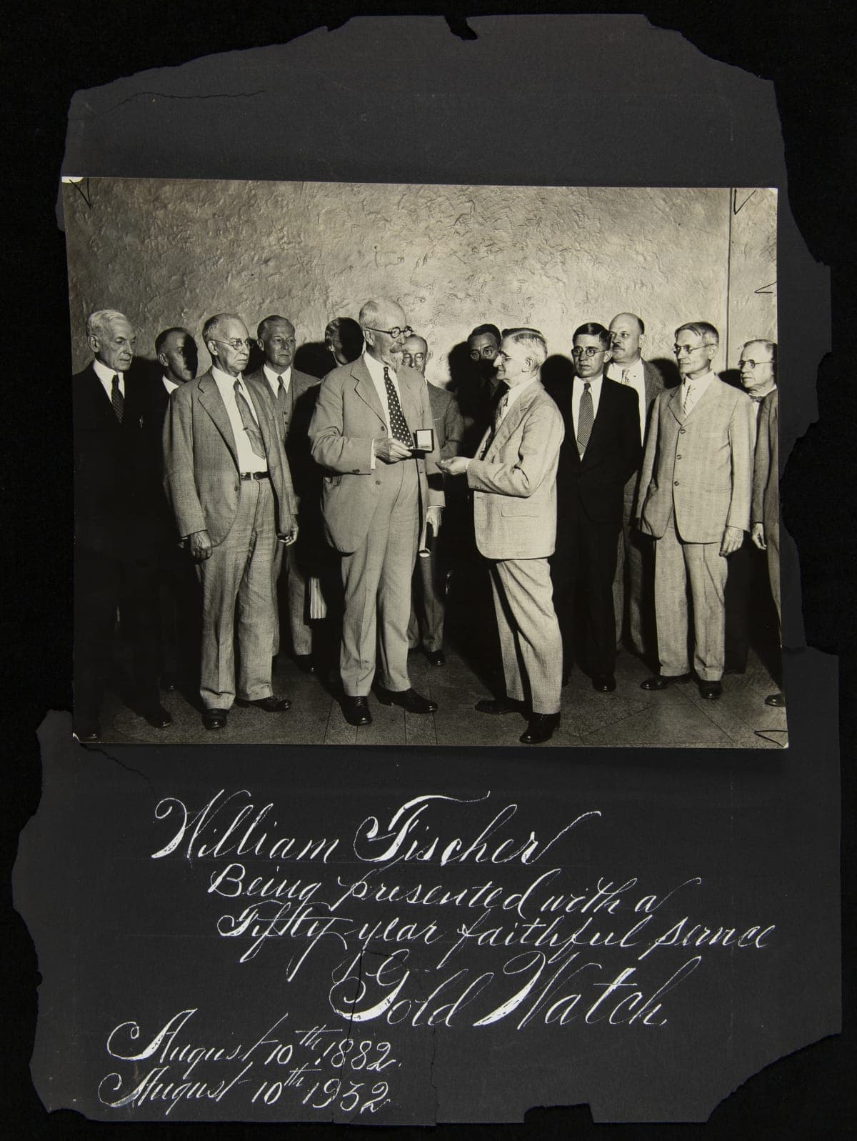 William Fischer Receiving a Gold Watch for Fifty Years of Service, H. J. Heinz Company, August 10, 1932