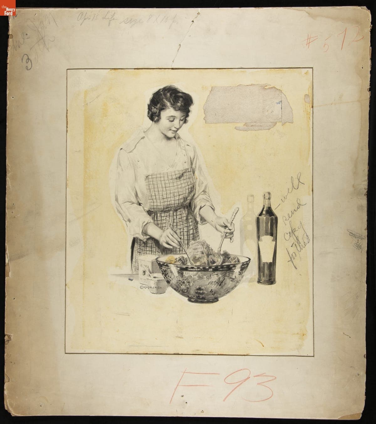 Heinz Advertising Layout Illustration of a Woman Tossing a Salad, 1919