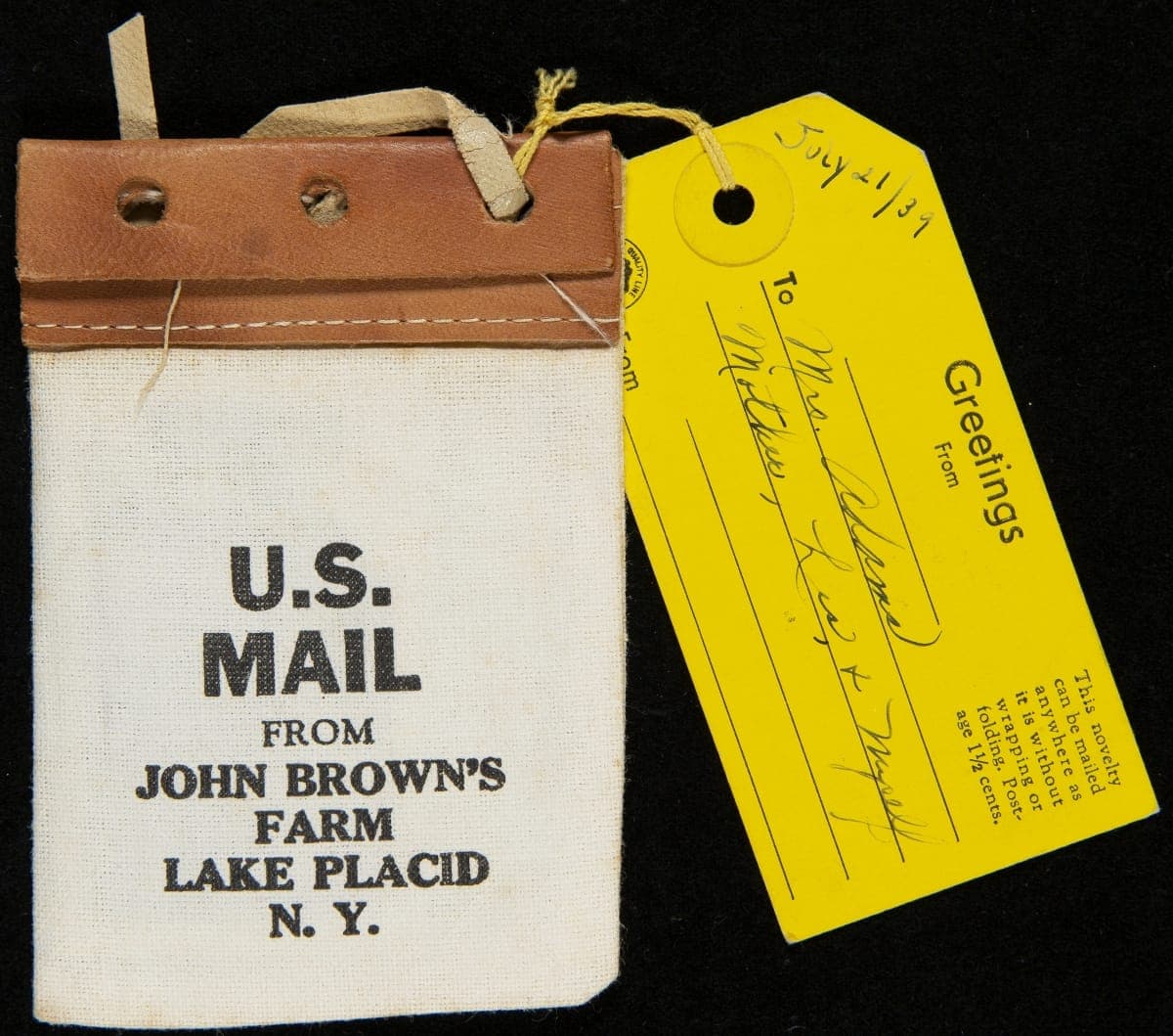 Souvenir U.S. Mail Pouch from John Brown's Farm, Lake Placid, N.Y., 1938-1948