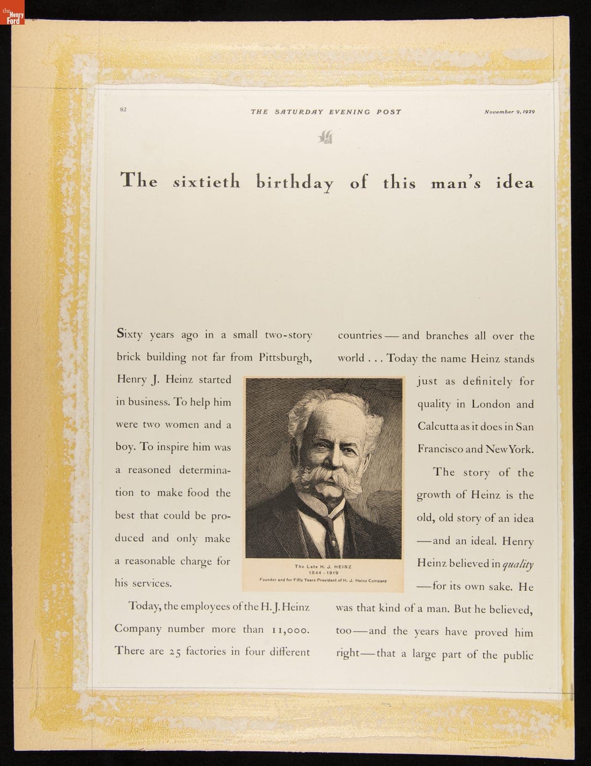 "The Sixtieth Birthday of This Man's Idea," Heinz Company Advertisement, November 9, 1929