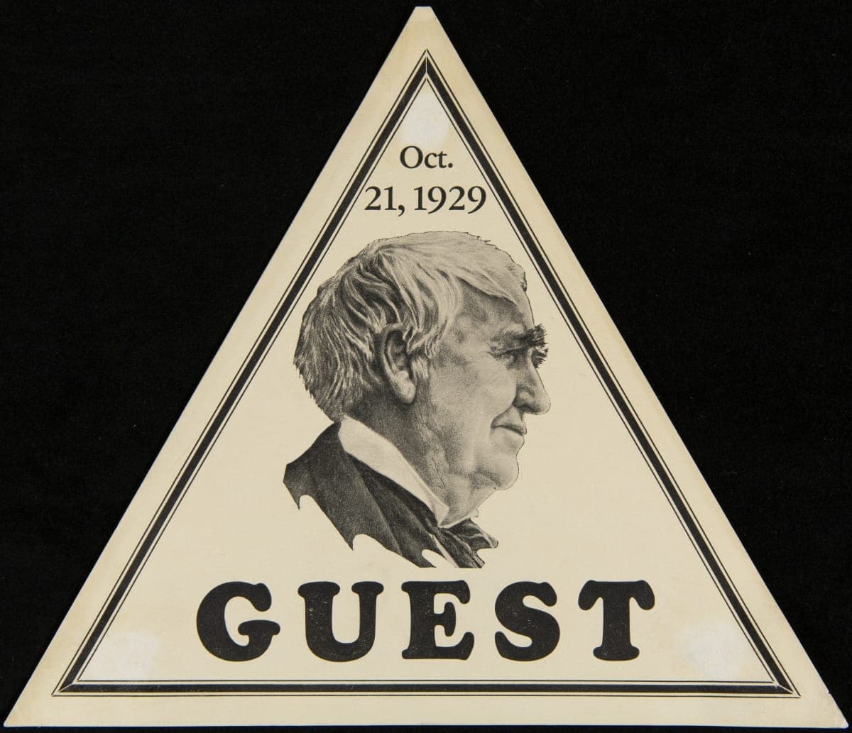 Automobile Window Sign for Guests of Light's Golden Jubilee, October 21, 1929