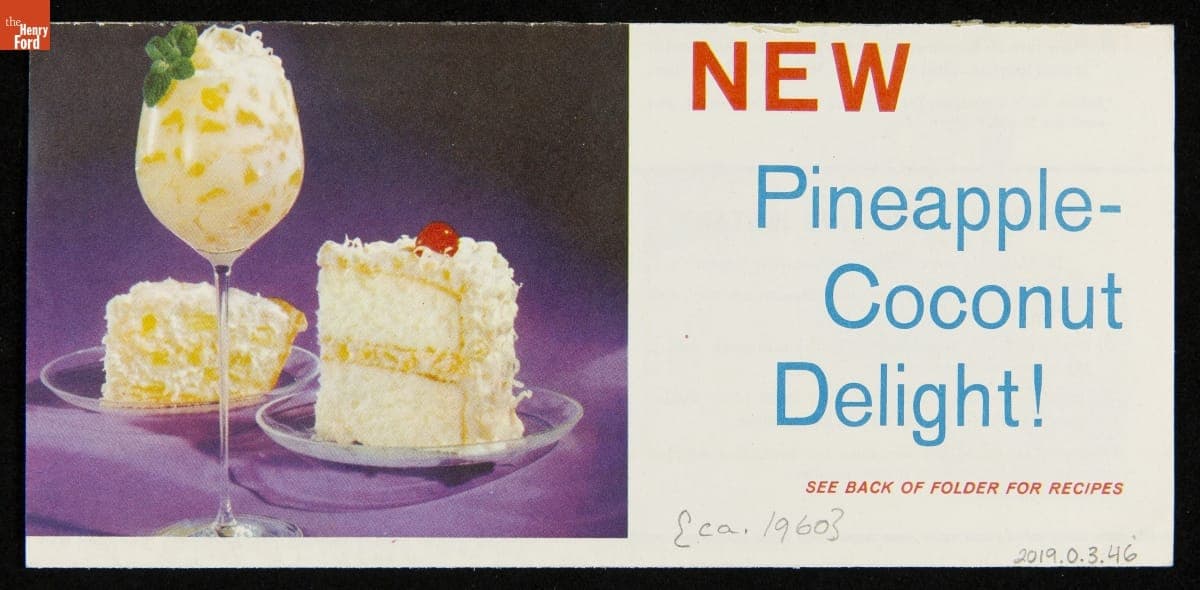 Recipe Leaflet and Coupons, "New Pineapple Coconut Delight," circa 1960