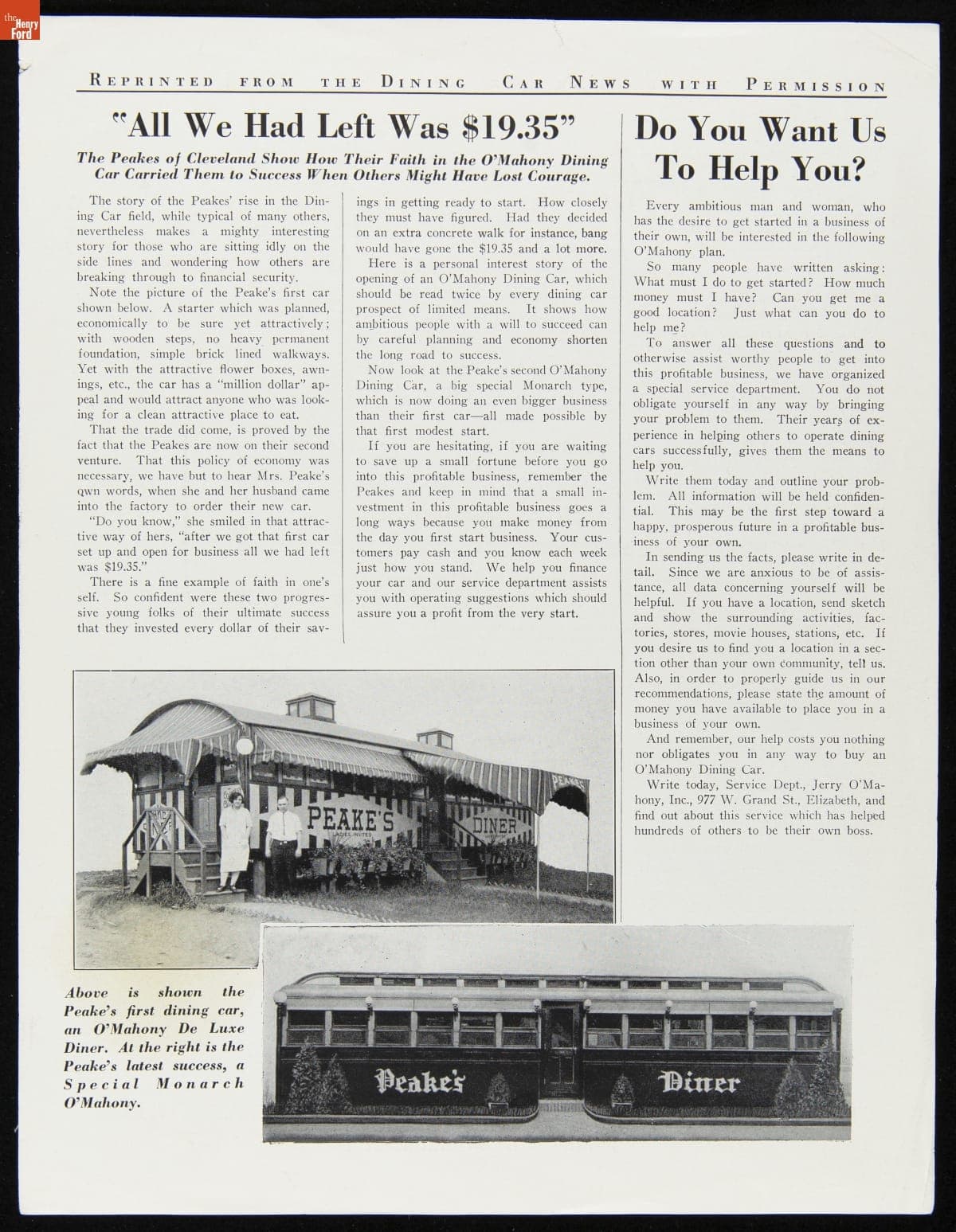 "All We Had Left was $19.35" Reprinted from The Dining Car News, 1930-1933