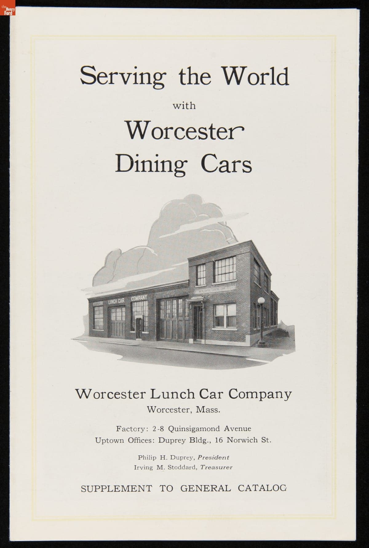 Worcester Lunch Car Company Catalog Supplement, "Serving the World with Worcester Dining Cars," 1926-1930