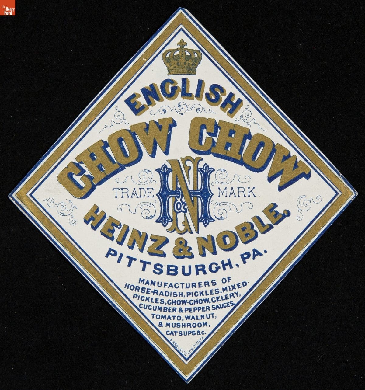 Label, "Heinz & Noble Brand English Chow Chow," 1869-1872